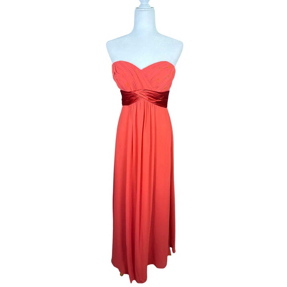 Bill Levkoff Gown Womens 10 Strapless Sweetheart Coral Beaded Empire Waist